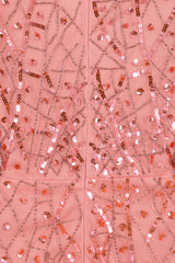 Rosalina pink embellished maxi dress with flowing silhouette and shimmering sequin detail, perfect for weddings, parties and special occasions.