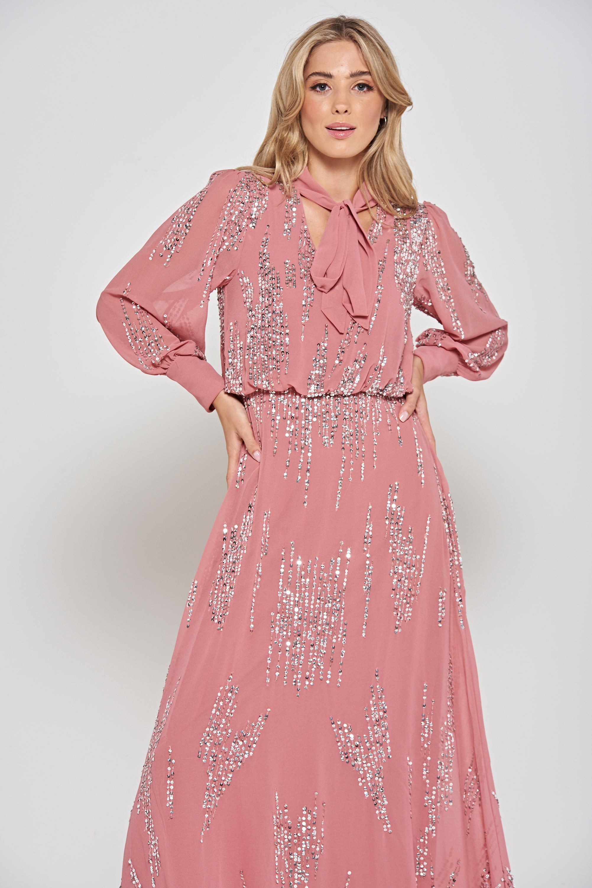 Rosamond Rose Pink Sequin Maxi Dress