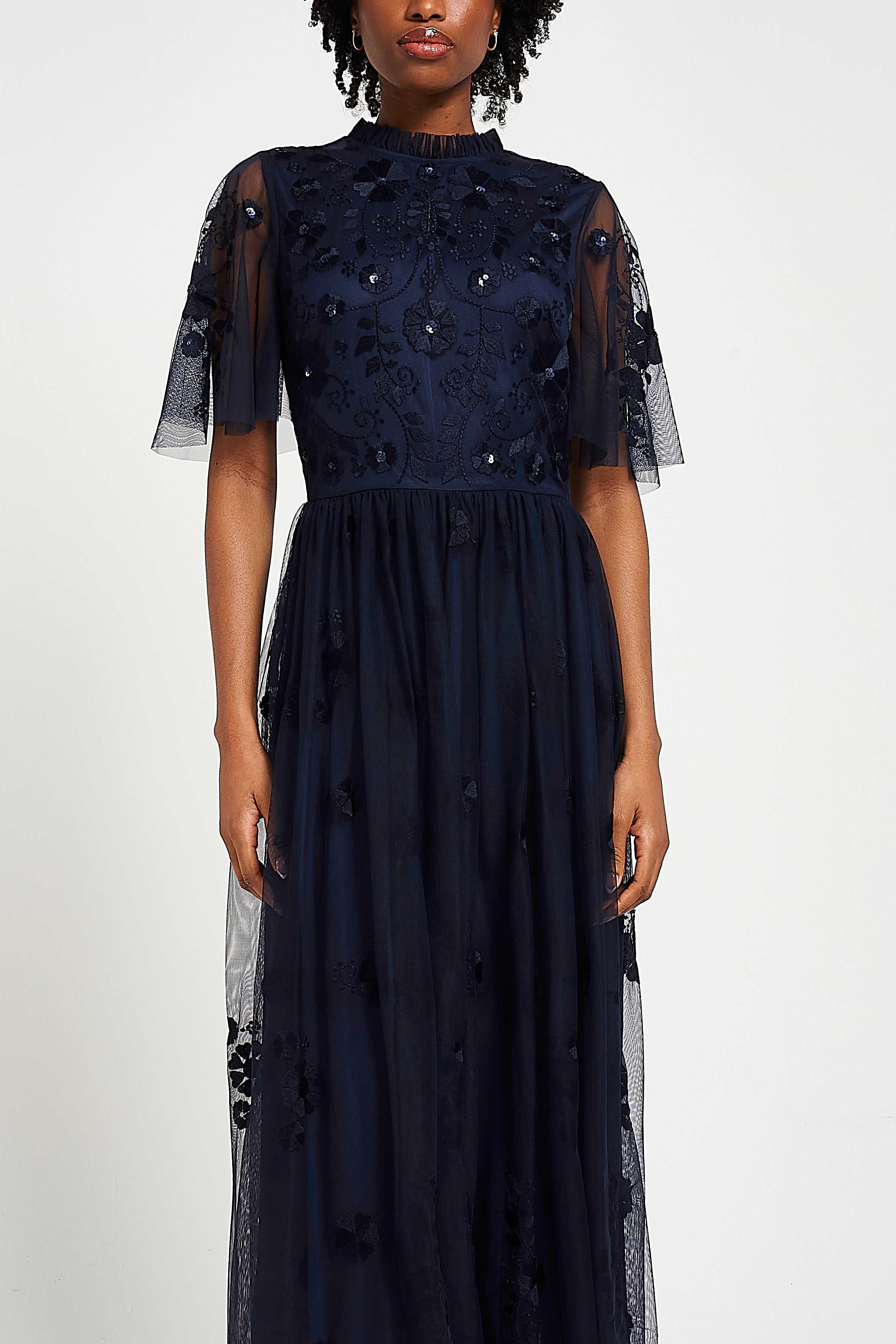 Rowen Navy Embroidered Midaxi Dress