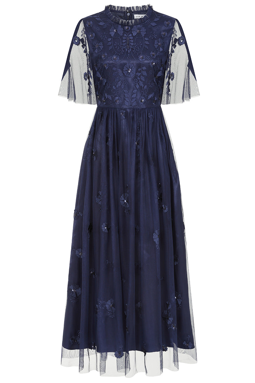 Rowen Navy Embroidered Midaxi Dress