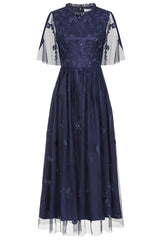 Rowen Navy Embroidered Midaxi Dress
