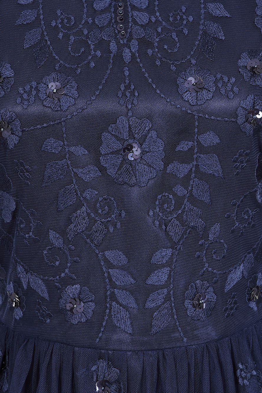 Rowen Navy Embroidered Midaxi Dress