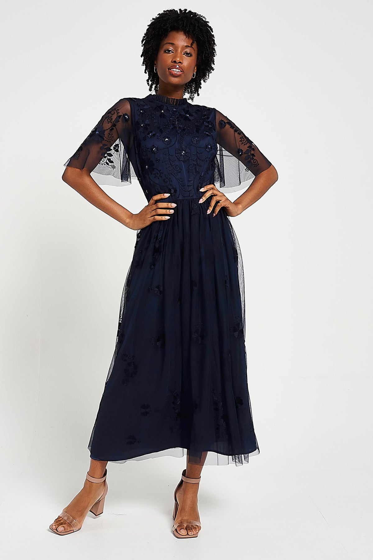 Rowen Navy Embroidered Midaxi Dress