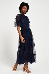 Rowen Navy Embroidered Midaxi Dress