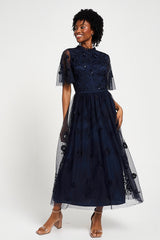 Rowen Navy Embroidered Midaxi Dress