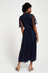 Rowen Navy Embroidered Midaxi Dress