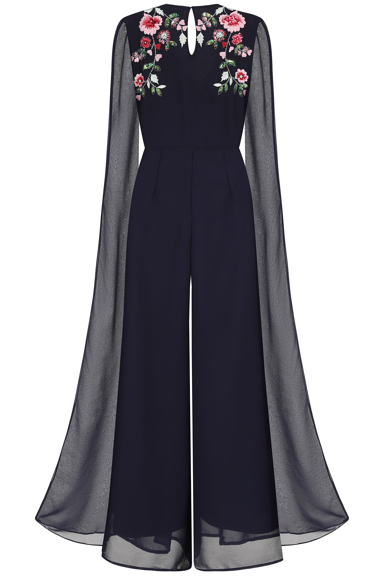 Rue Navy Floral Embroidered Cape Sleeve Jumpsuit Frock and Frill Rue Navy Floral Embroidered Cape Sleeve Jumpsuit Frock and Frill