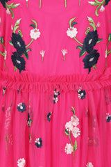 Rydia Floral Embroidered Maxi Dress - Fuchsia