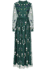 Rydia Floral Embroidered Maxi Dress - Alpine Green