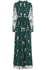 Rydia Floral Embroidered Maxi Dress - Alpine Green