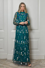 Rydia Floral Embroidered Maxi Dress - Alpine Green