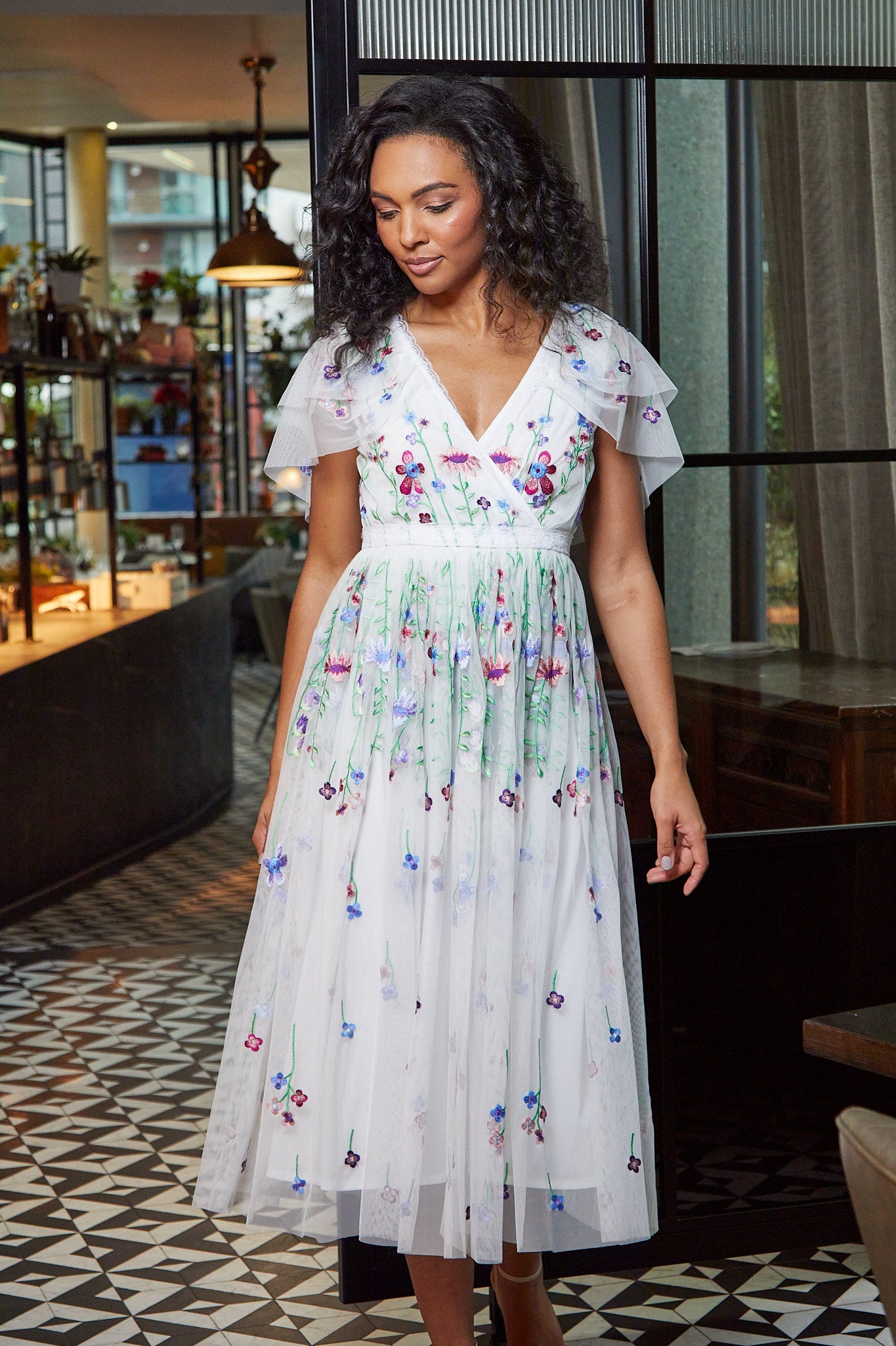 Suzette White Floral Embroidered Midi Dress Frock and Frill Suzette White Floral Embroidered Midi Dress Frock and Frill