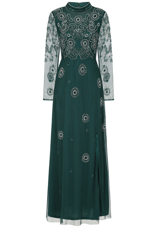 Sabina Alpine Green Embellished Maxi Dress Frock and Frill