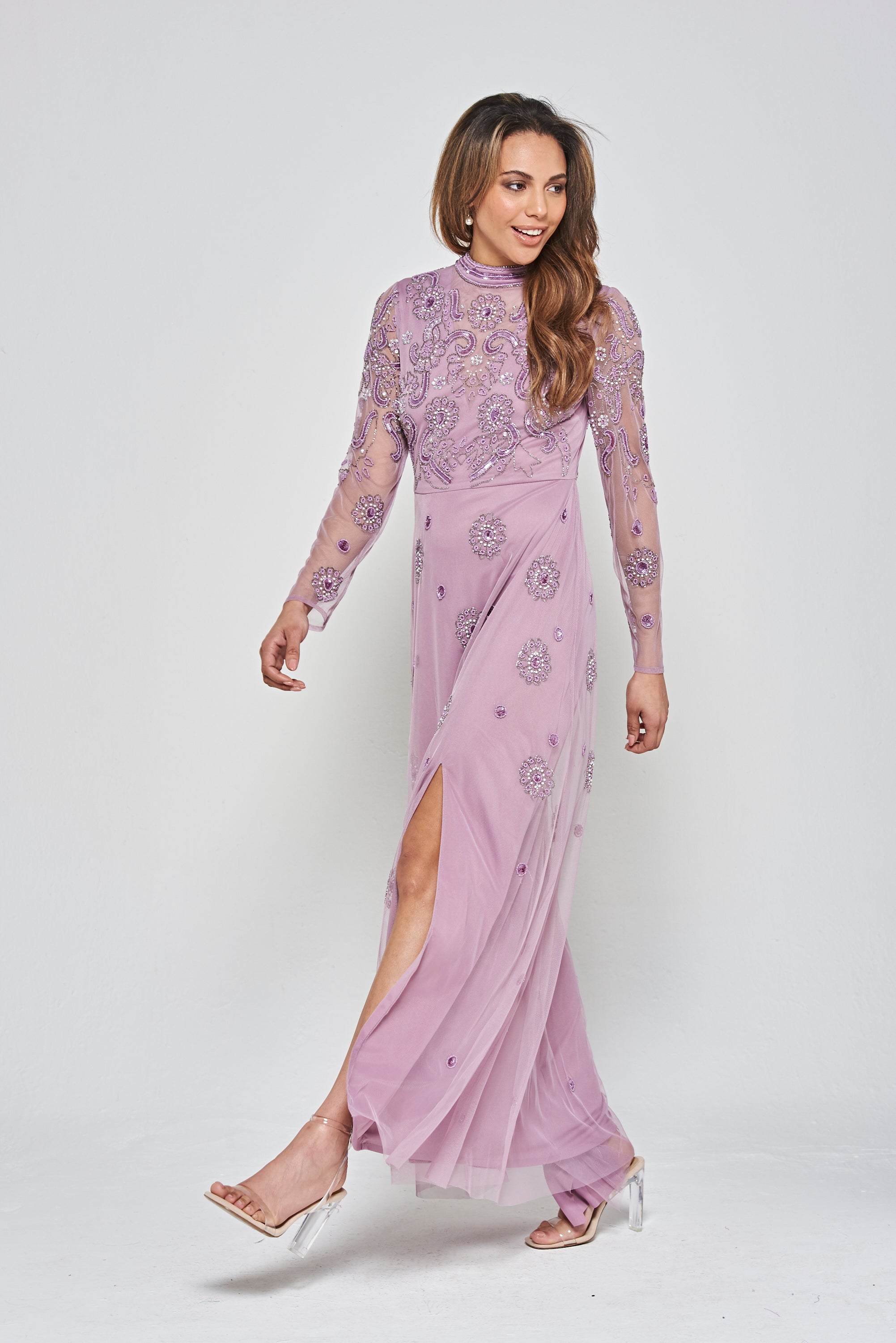 Sabina Lilac Embellished Maxi Dress Frock and Frill