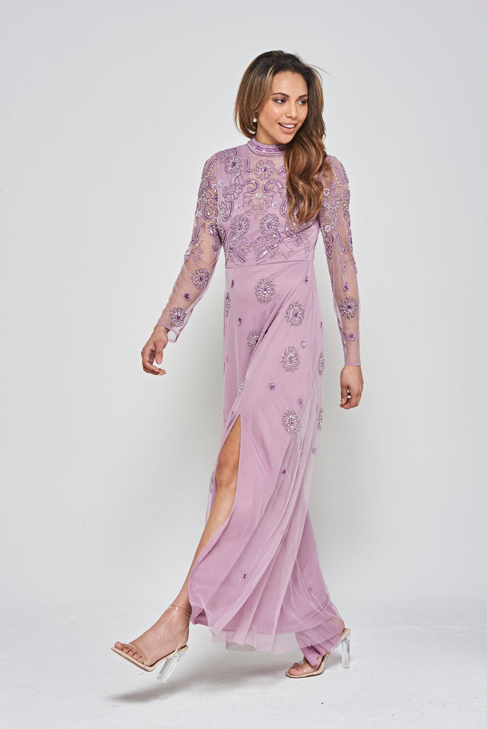 Sabina Embellished Maxi Dress in Lilac