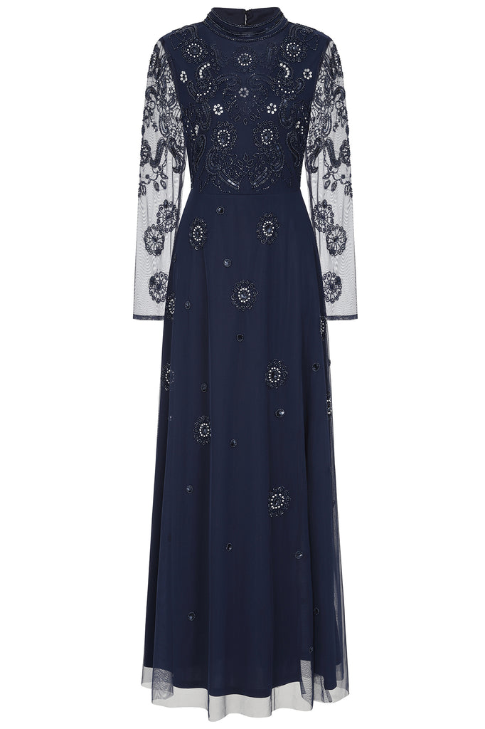 Sabina Navy Embellished Maxi Dress – Frock and Frill
