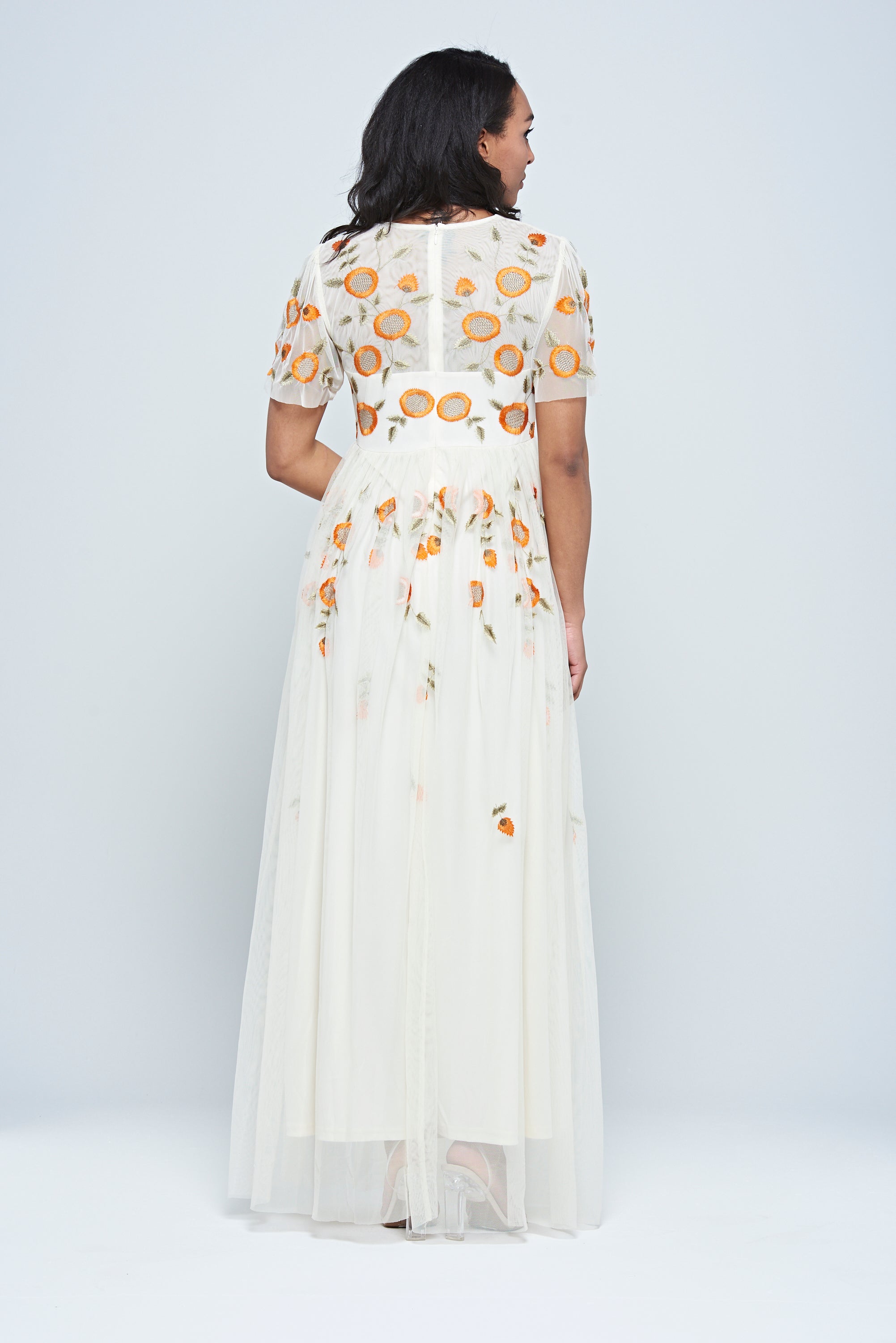 Saffron Cream Floral Embroidered Maxi Dress
