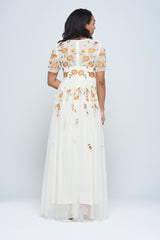 Saffron Cream Floral Embroidered Maxi Dress