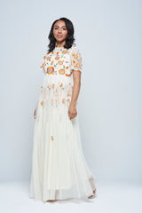 Saffron Cream Floral Embroidered Maxi Dress