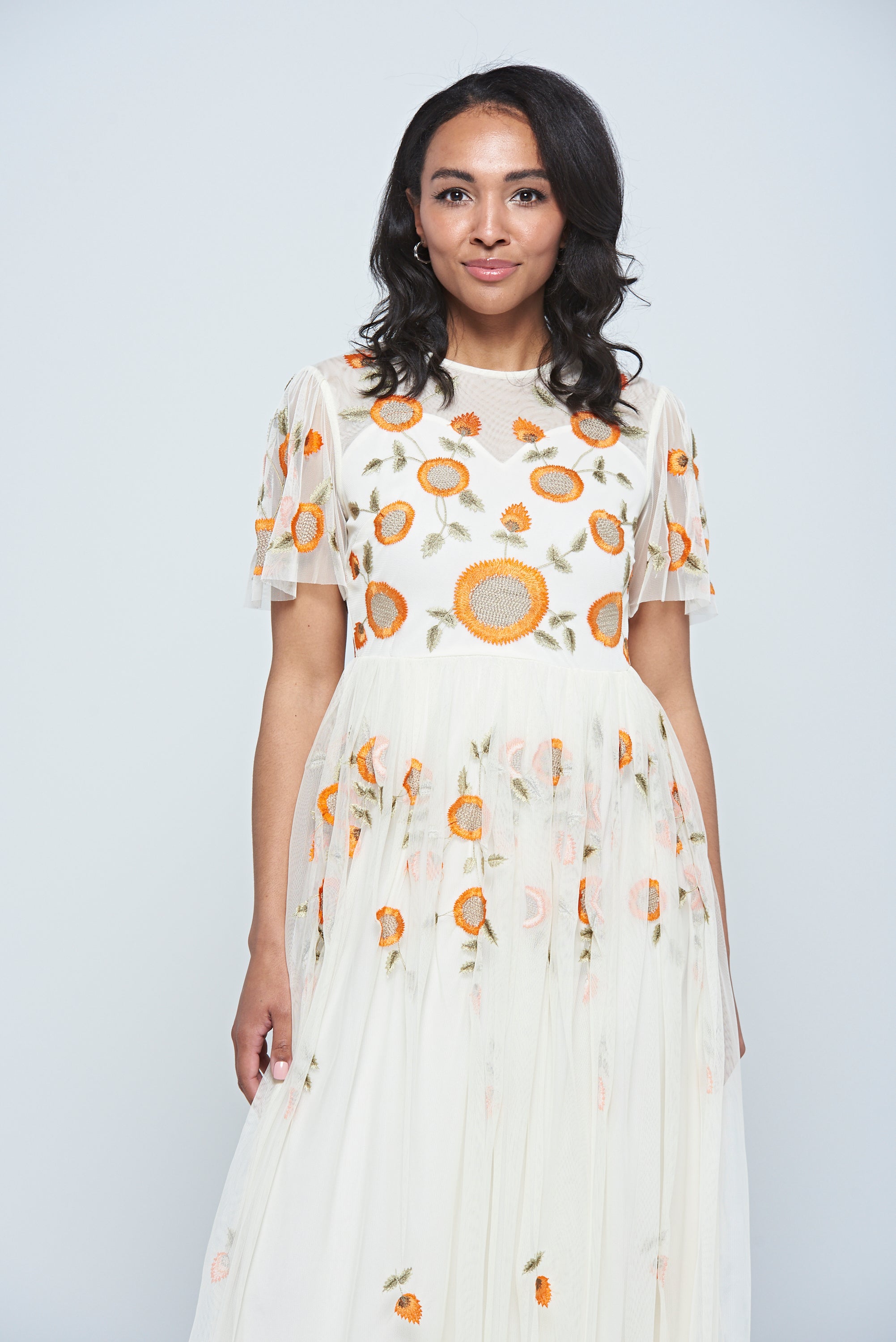 Saffron Cream Floral Embroidered Maxi Dress