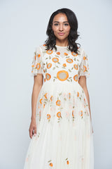 Saffron Cream Floral Embroidered Maxi Dress