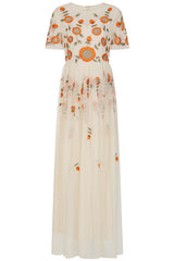 Saffron Cream Floral Embroidered Maxi Dress
