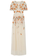 Saffron Cream Floral Embroidered Maxi Dress