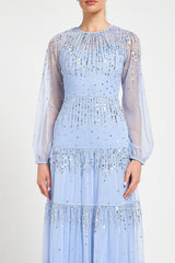 Sara Cosmic Sky Blue Sequin Maxi Dress