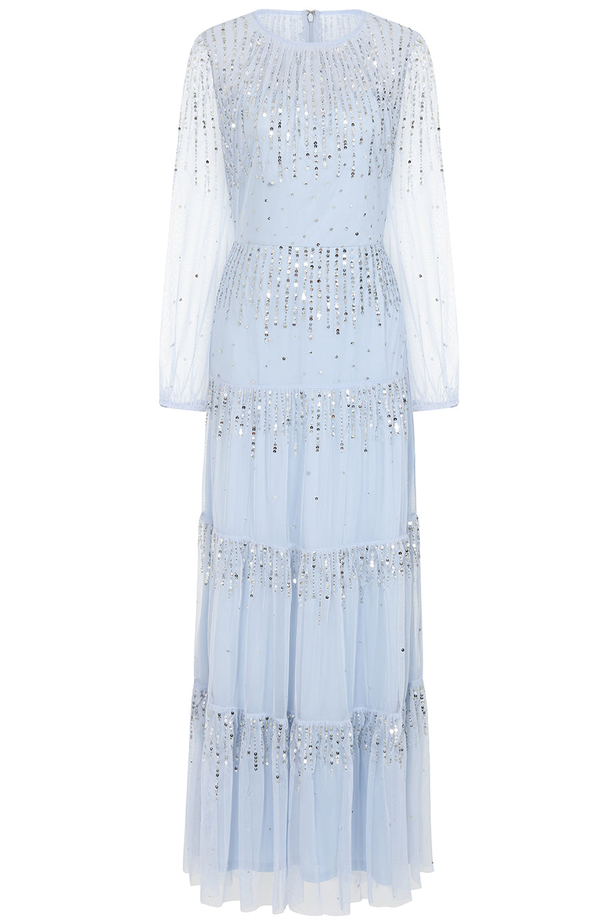 Sara Cosmic Sky Blue Sequin Maxi Dress