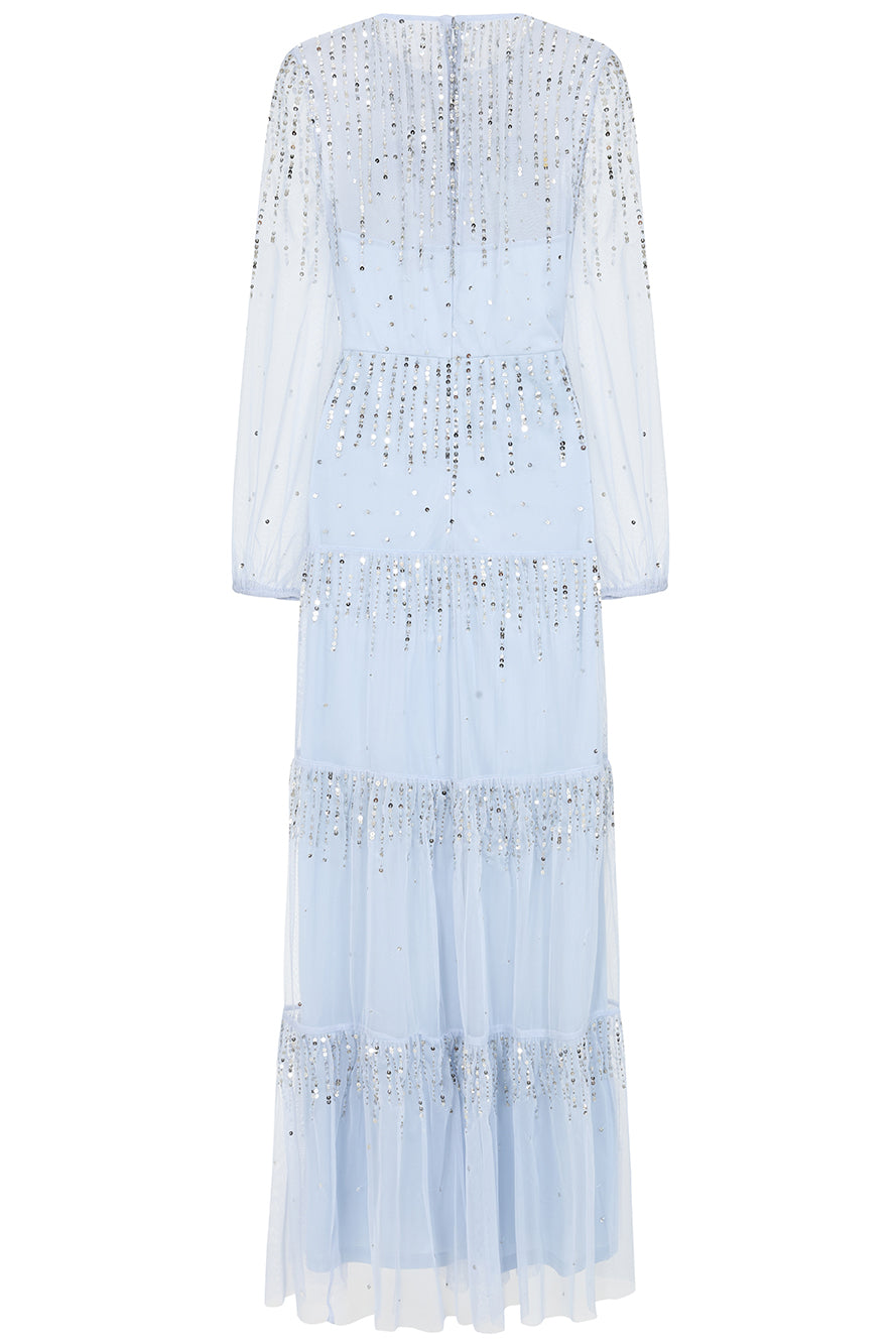 Sara Cosmic Sky Blue Sequin Maxi Dress