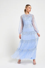 Sara Cosmic Sky Blue Sequin Maxi Dress