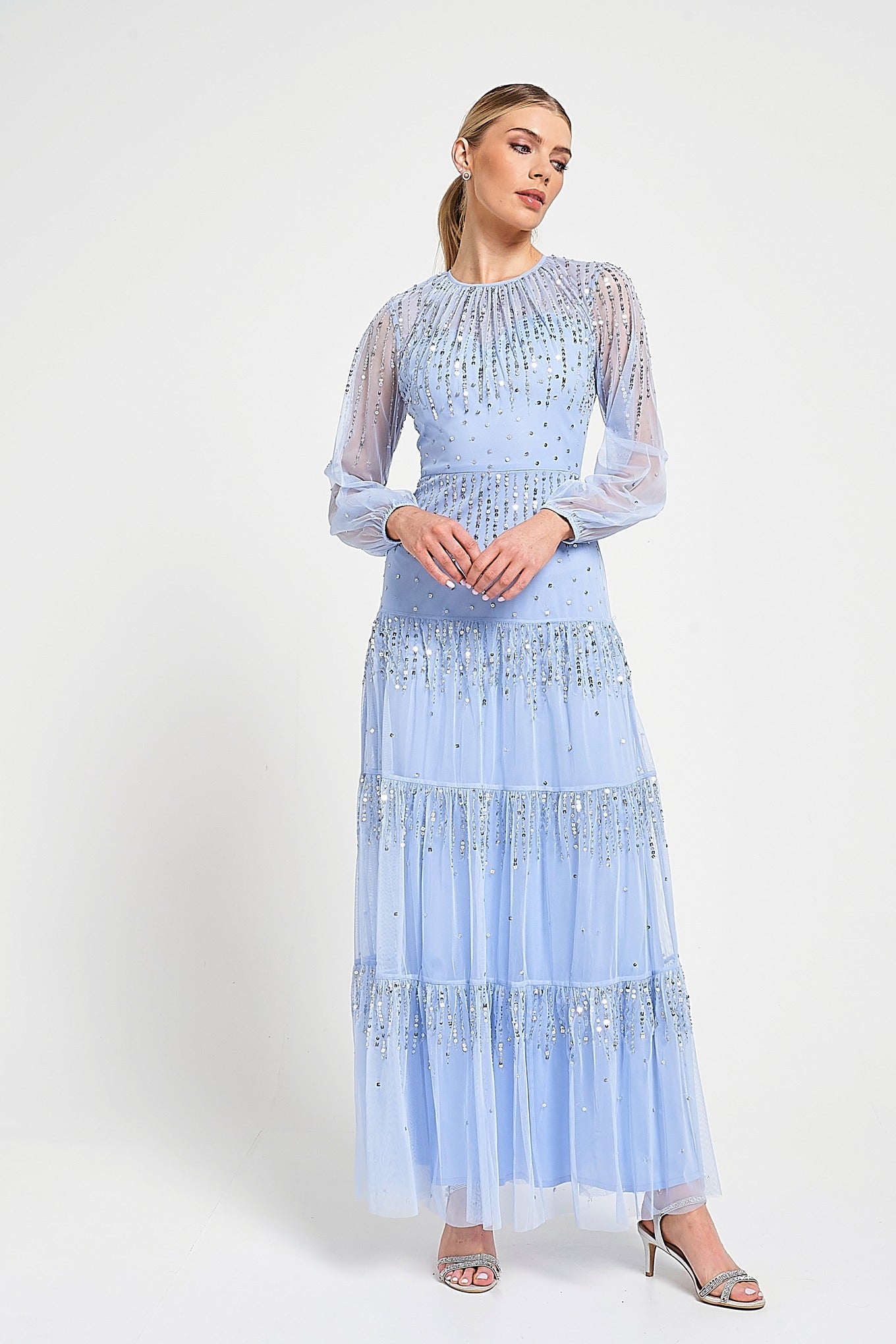 Sara Cosmic Sky Blue Sequin Maxi Dress