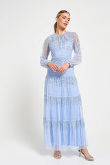 Sara Cosmic Sky Blue Sequin Maxi Dress
