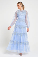Sara Cosmic Sky Blue Sequin Maxi Dress