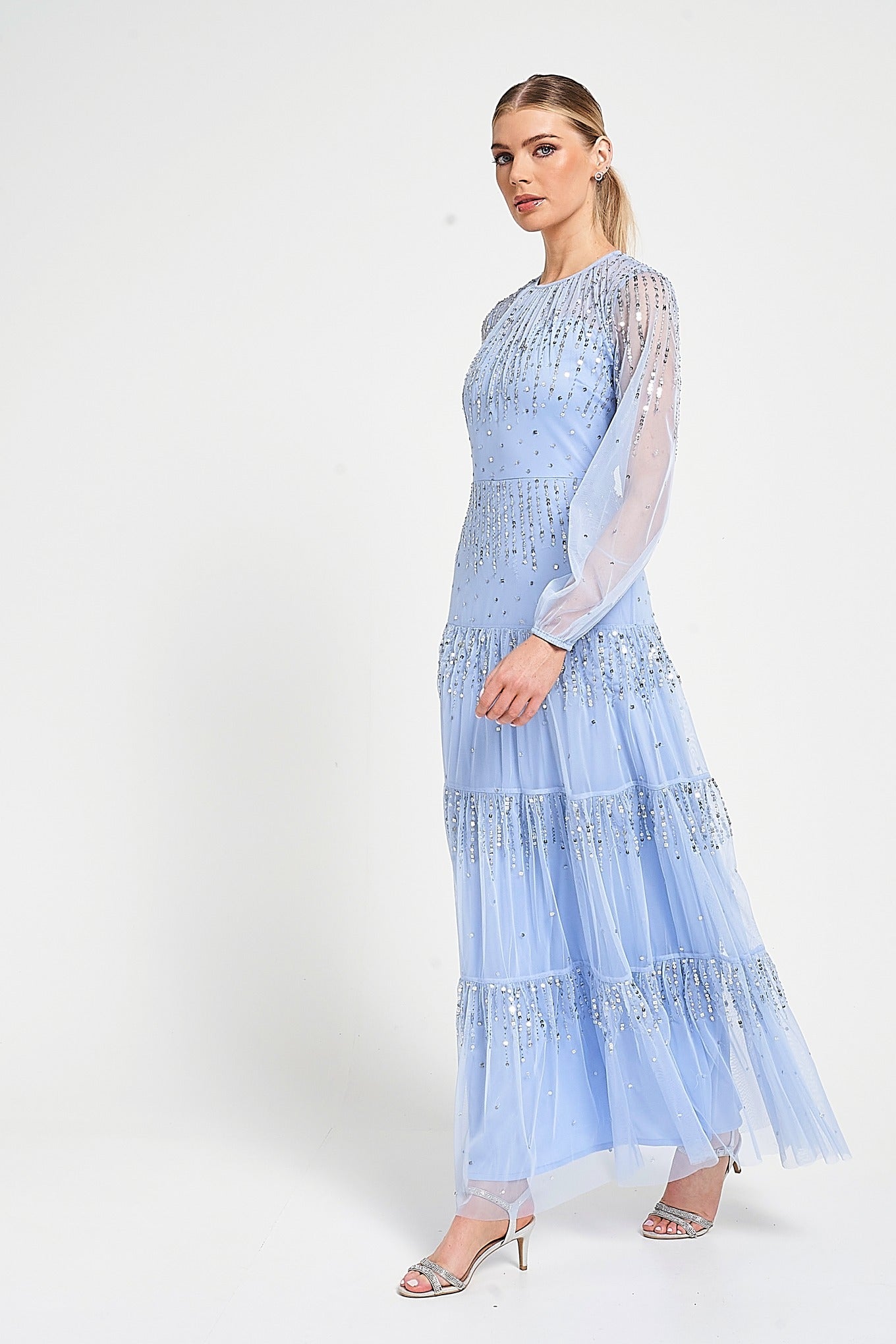 Sara Cosmic Sky Blue Sequin Maxi Dress