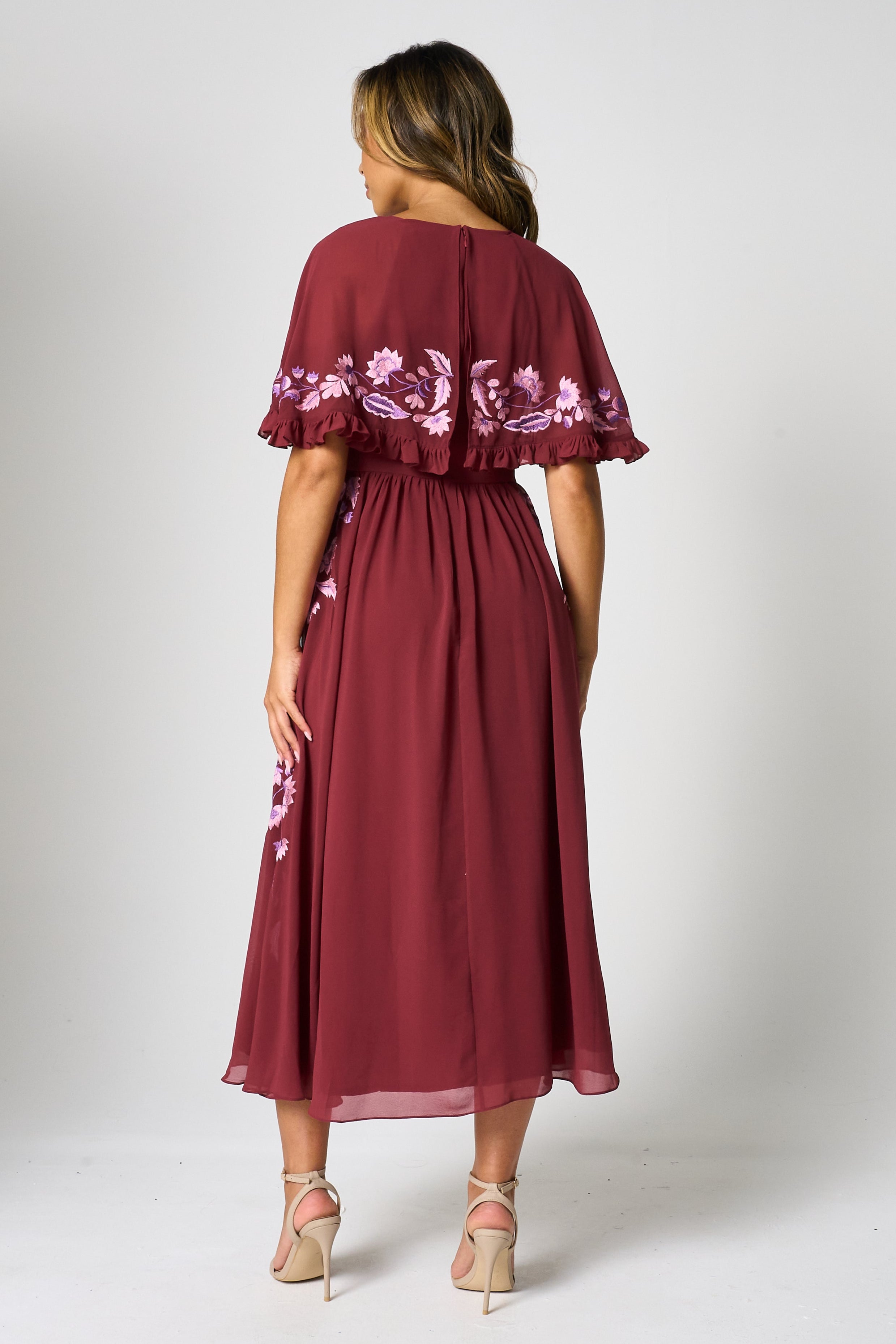 Midi Dress With Maroon Cape Dress Dorothy Burgundy Sequin Midi Dress With Detachable Cape Frock Midi Dress With Maroon Cape Dress Dorothy Burgundy Sequin Midi Dress With Detachable Cape Frock