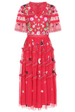 Sereia Raspberry Floral Embellished Midi Dress