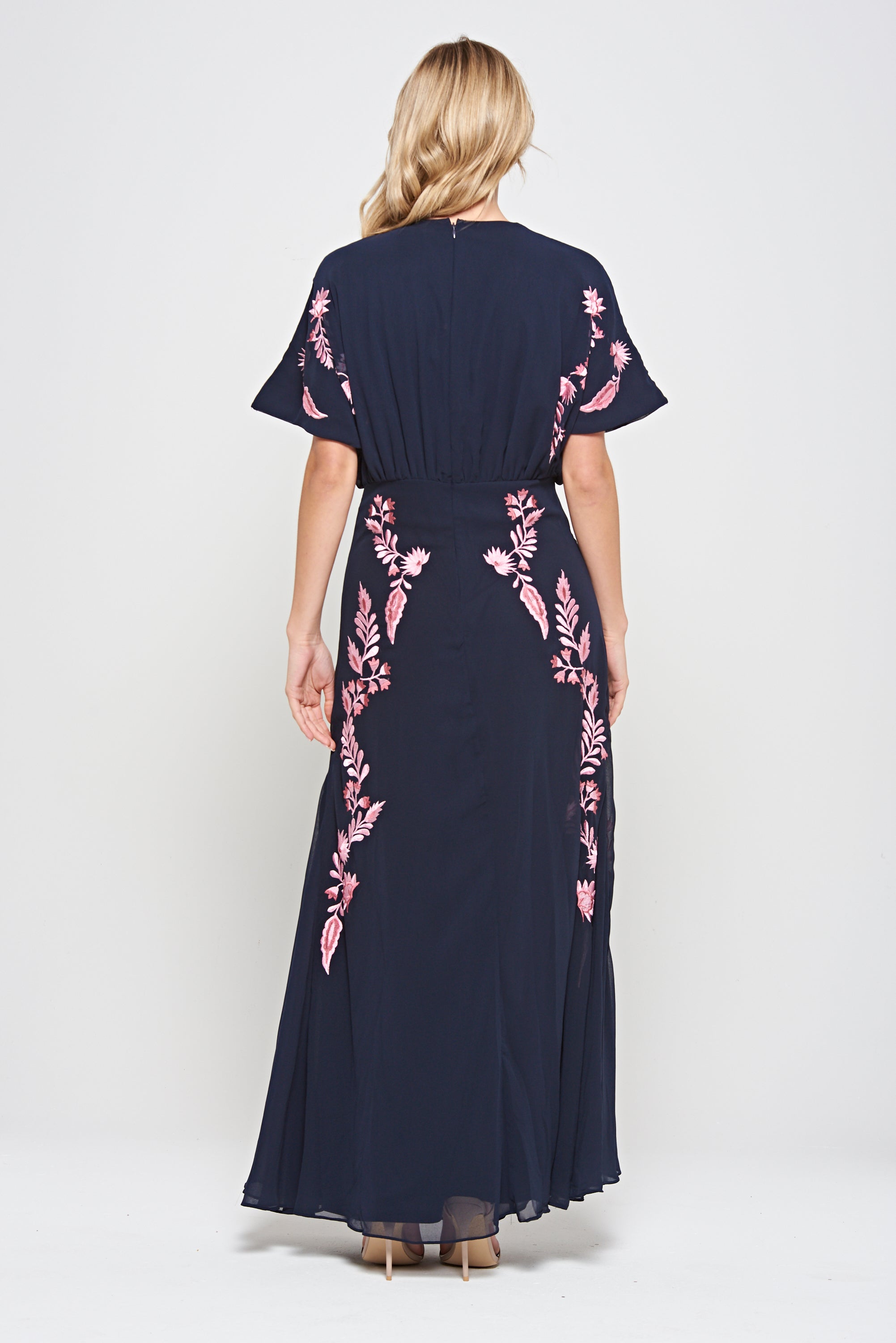 navy blue with flowers dress LONG NAVY BLUE FLOWER DRESS