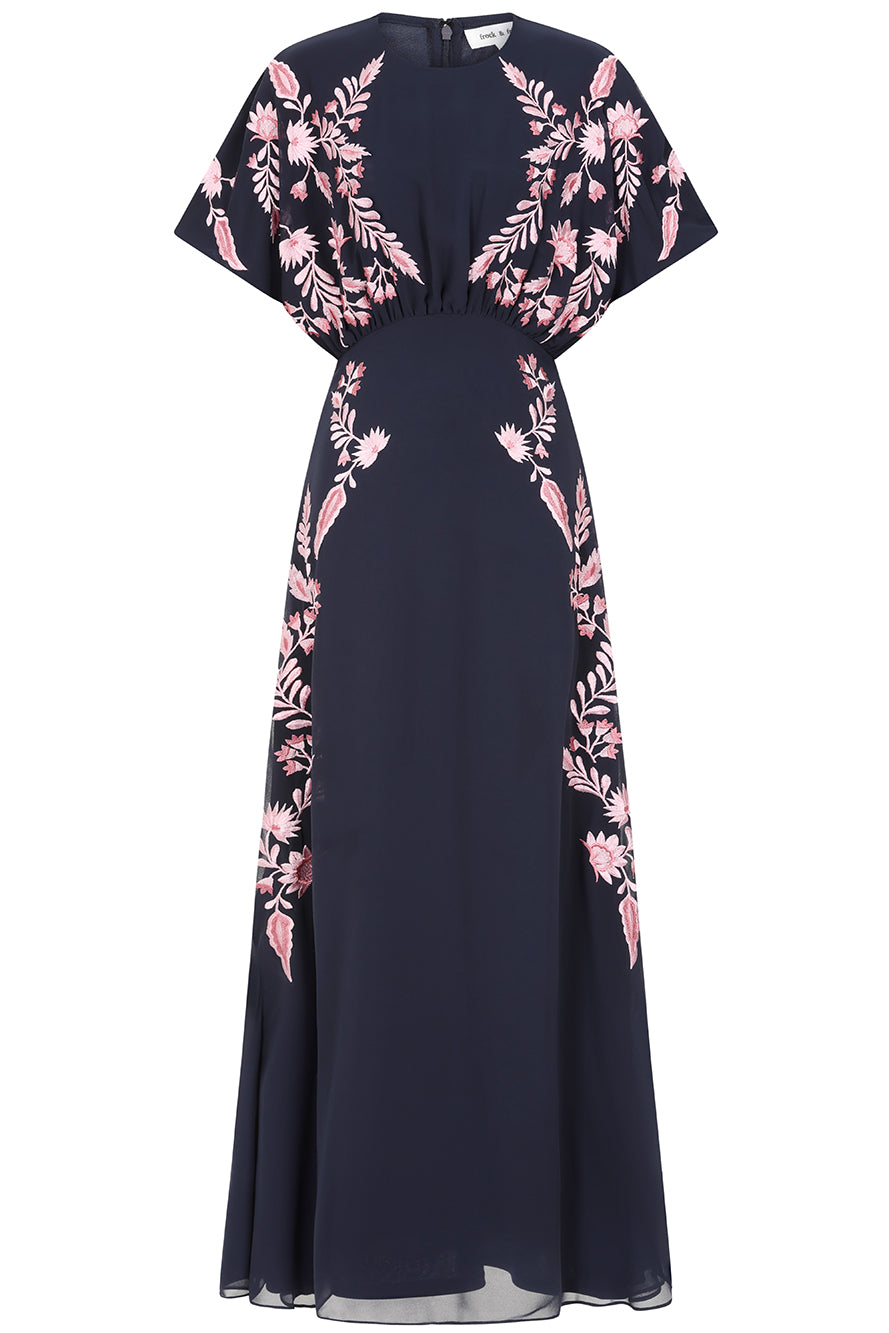 Sienna Navy Floral Embroidered Maxi Dress Frock and Frill Sienna Navy Floral Embroidered Maxi Dress Frock and Frill