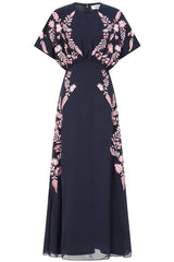 navy and pink floral dress Adrianna Papell Embroidered Floral Print Sleeveless Halter Neck Dress, Womens, 14, Navy Pink Multi