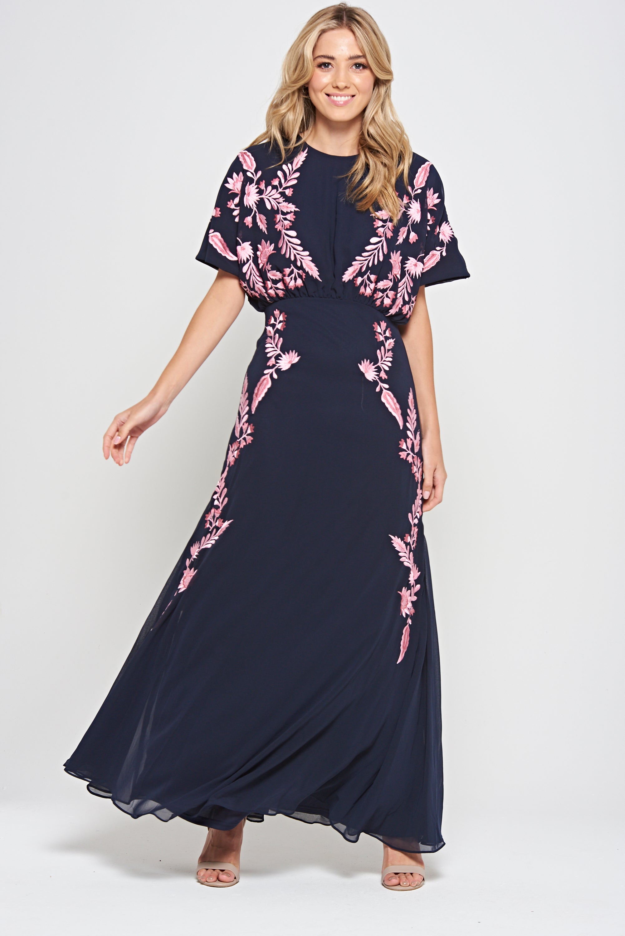 Sienna Navy Floral Embroidered Maxi Dress Frock and Frill Sienna Navy Floral Embroidered Maxi Dress Frock and Frill