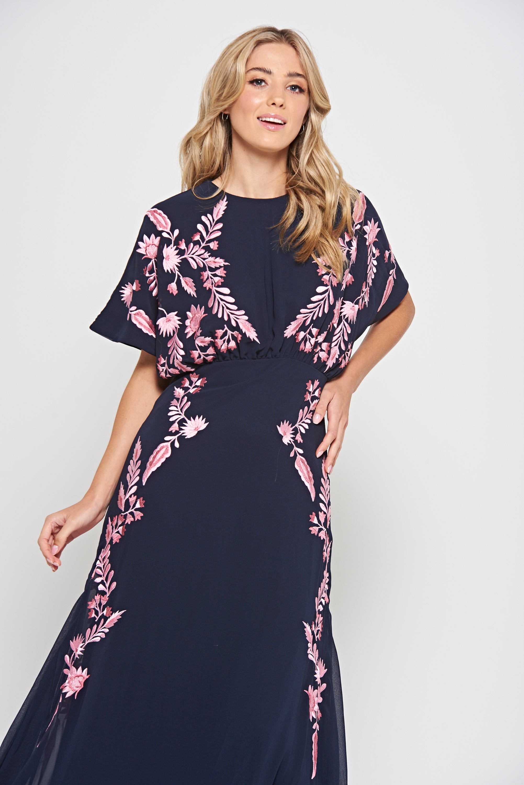 navy blue dress with pink flowers Yours London Women's Plus Size Navy Blue & Pink Floral 3D Embroidered Shift Dress Size 10