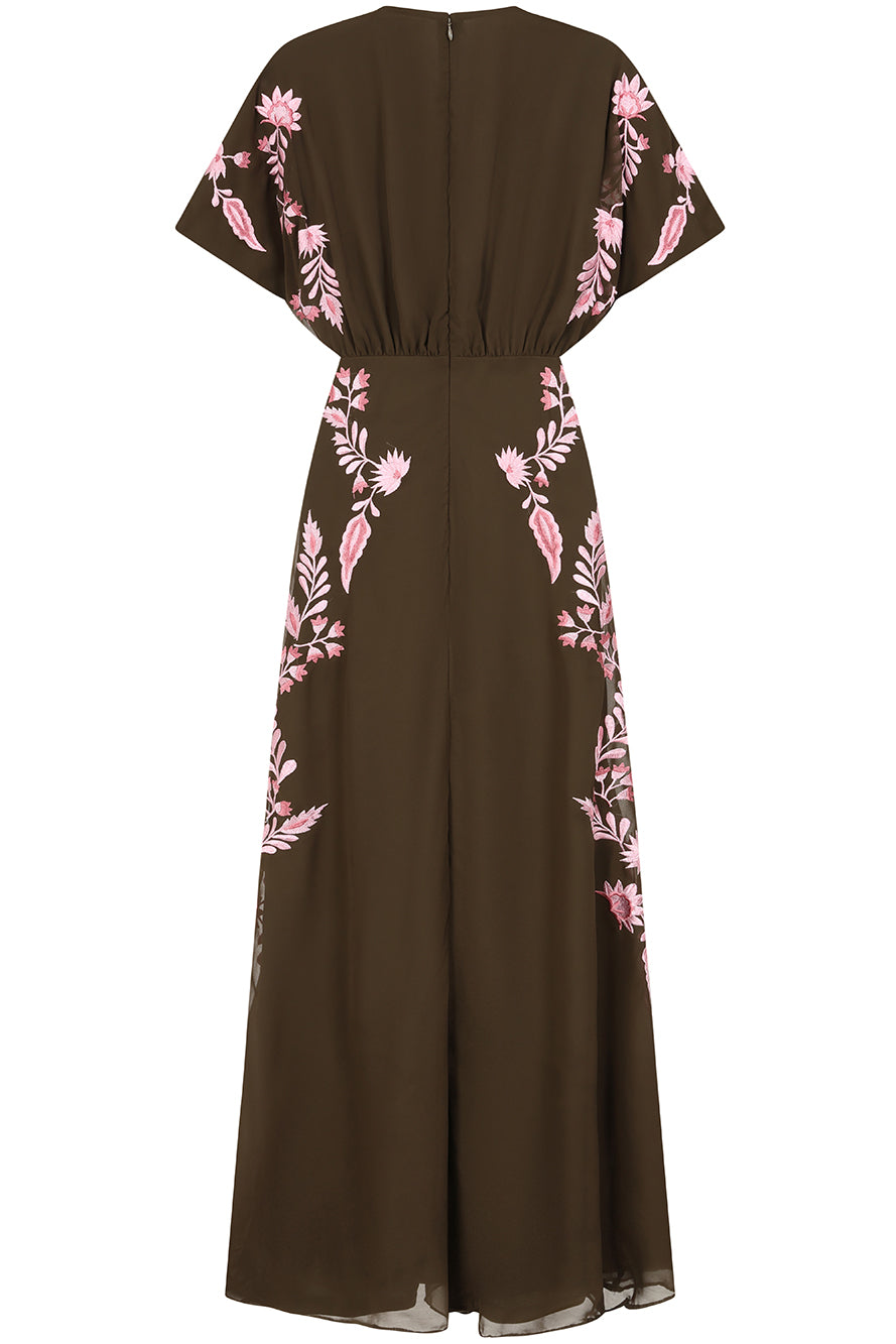 Sienna Olive Floral Embroidered Maxi Dress