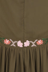 Silvia Olive Green Floral Embroidered Midi Dress 
