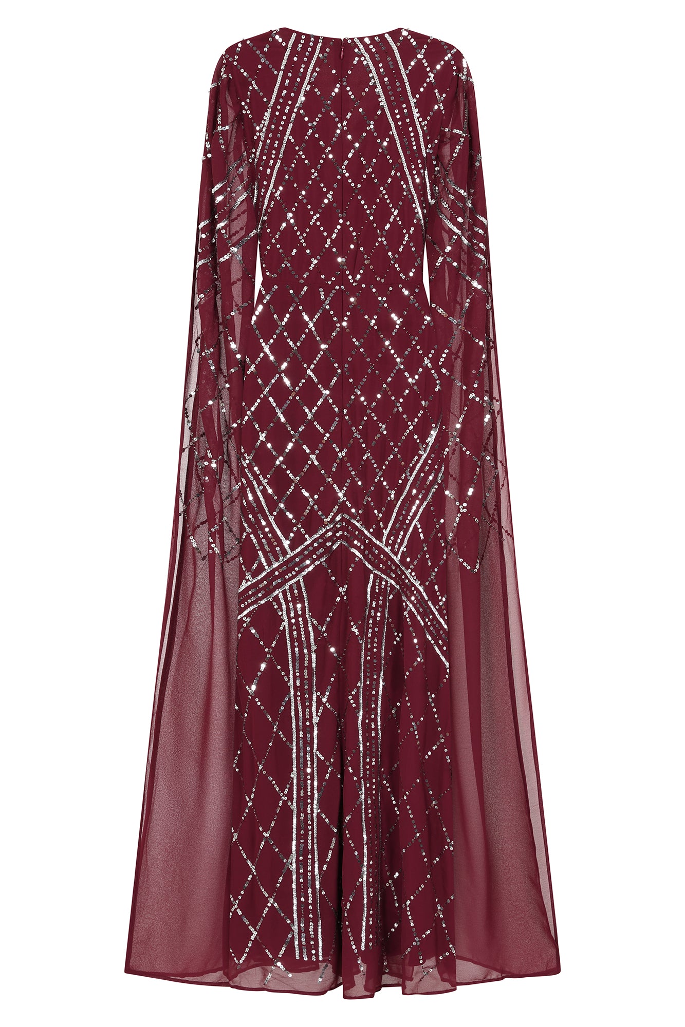 Simone Tawny Port Sequin Cape Sleeve Maxi Dress