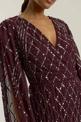 Simone Fig Sequin Cape Sleeve Maxi Dress