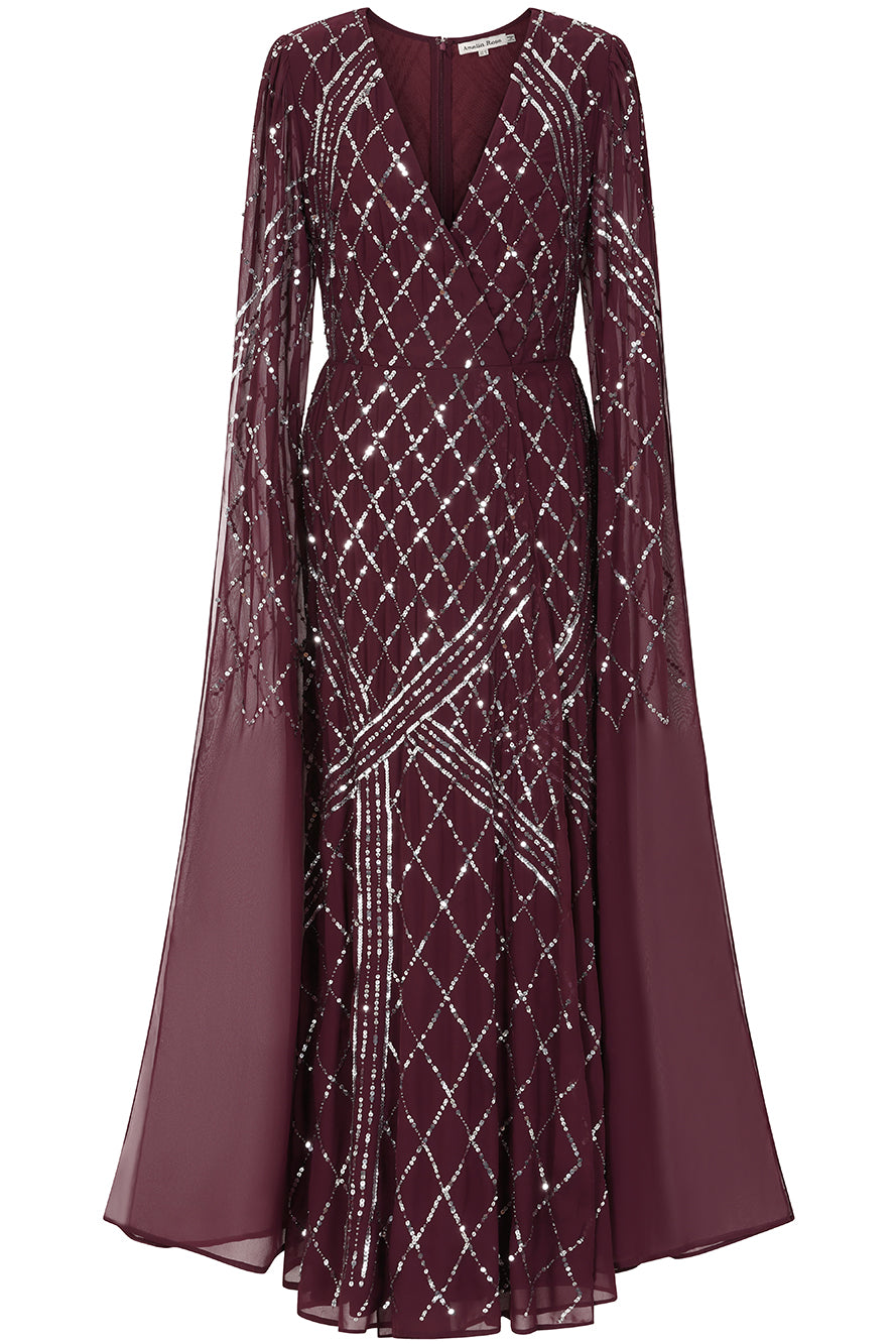 Simone Fig Sequin Cape Sleeve Maxi Dress