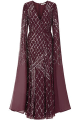 Simone Fig Sequin Cape Sleeve Maxi Dress