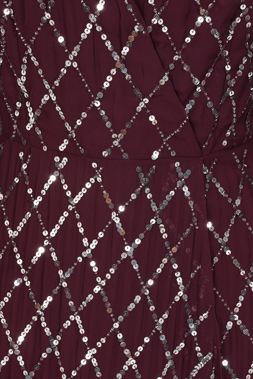 Simone Fig Sequin Cape Sleeve Maxi Dress