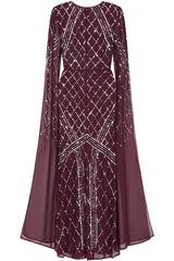 Simone Fig Sequin Cape Sleeve Maxi Dress